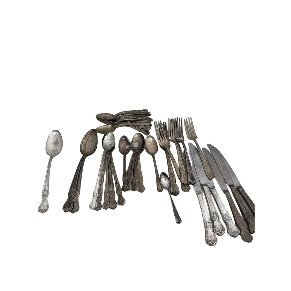 34 Piece Old Company Plate Signature Rose Pattern Flatware Forks Spoons - “M & H